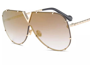V mirror Gold style Sunglasses -Gold